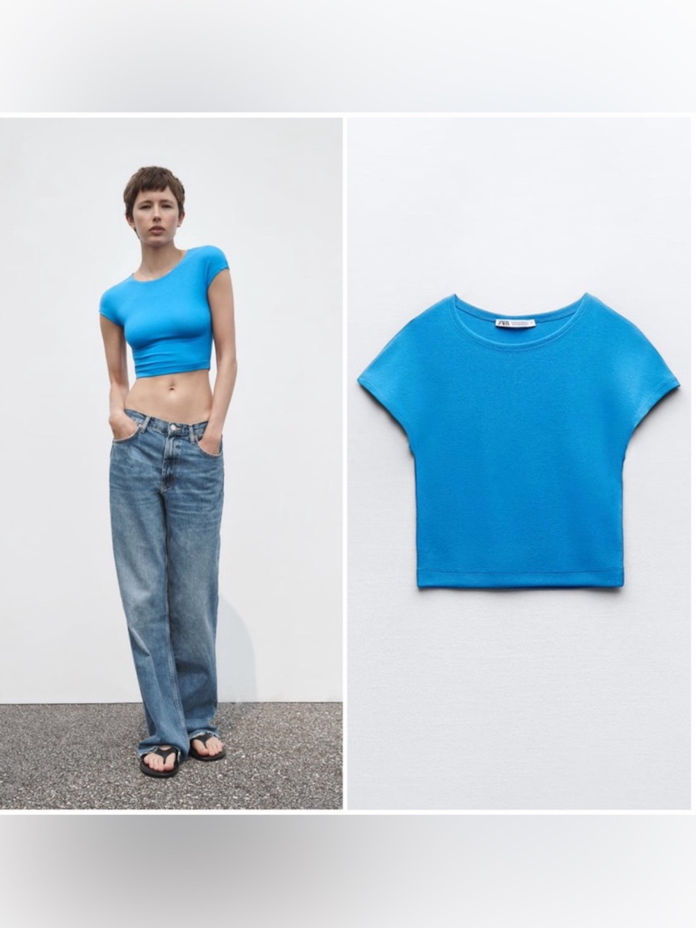 Zara Blue Capped Sleeve Crop Top